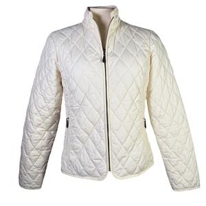 Eddie Bauer Quilted Jacket Cream Mock Neck Zip Up Women's M
